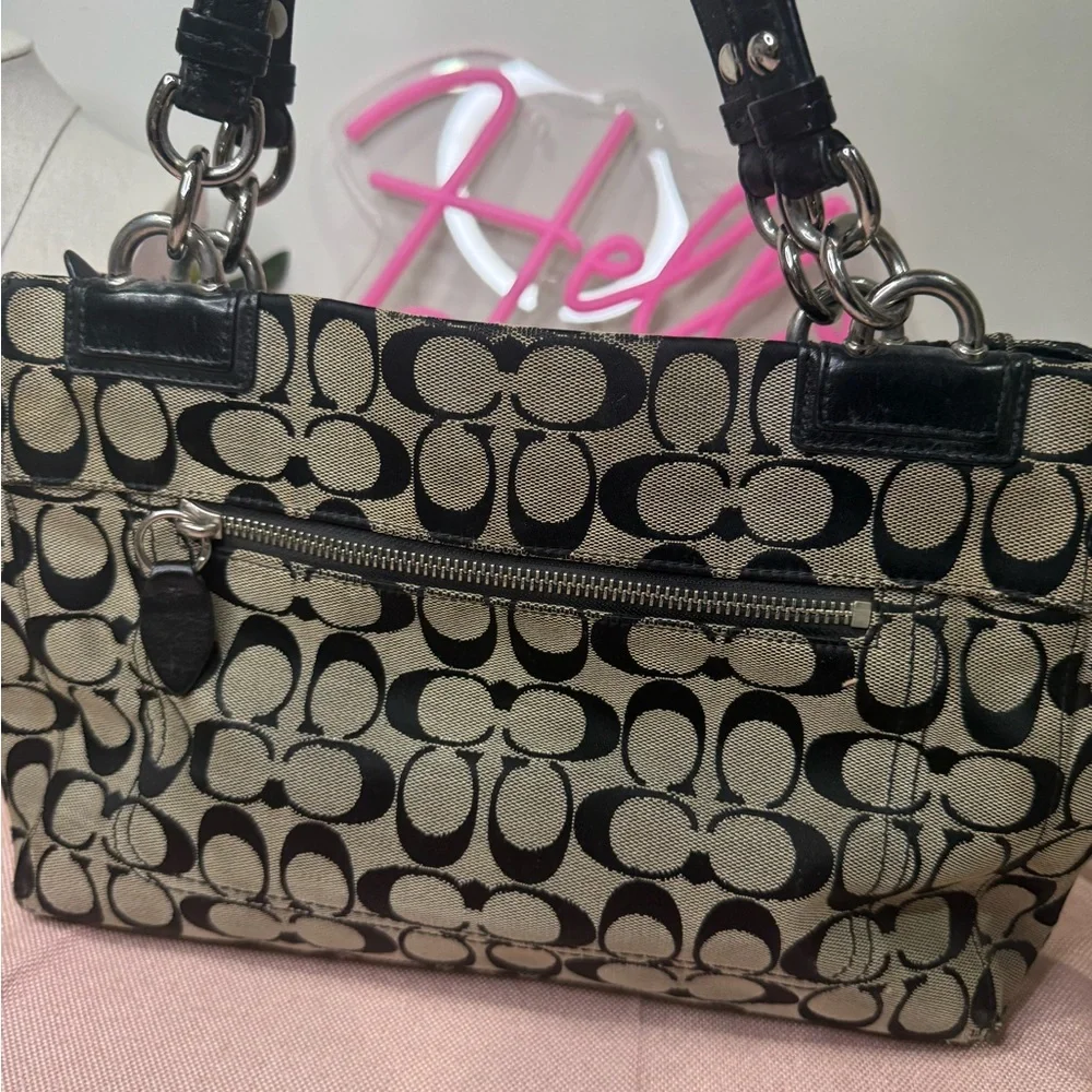 Coach vintage Black and gray Signature Tote Bag. Free gift with purchase